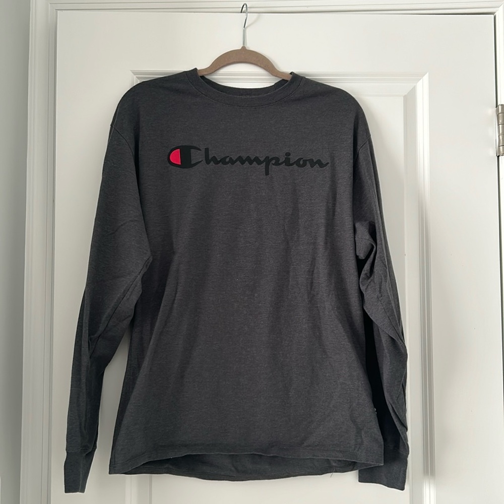 Champion Long Sleeve Tee - Dark Gray with  Logo